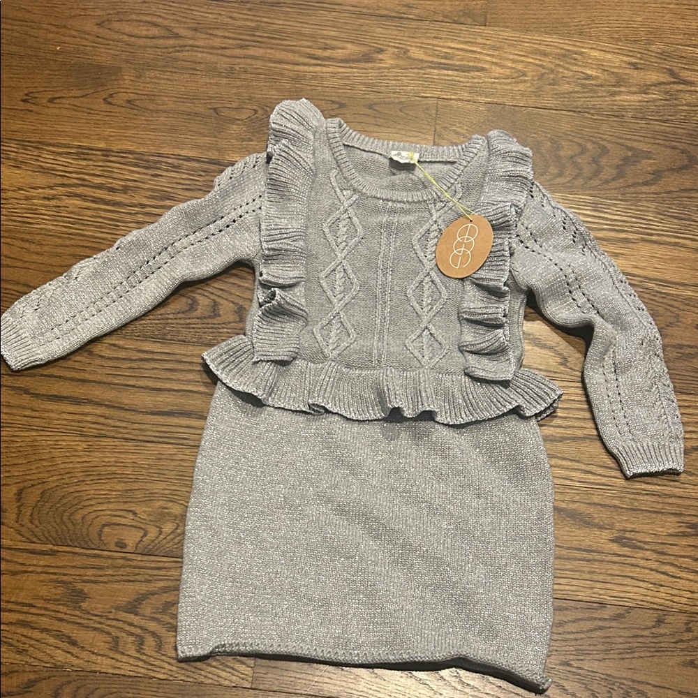 Girls Silver Knit Ruffle Dress - Kids Dresses
